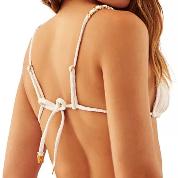 AQUAMANILE Heather Chain Trim Triangle Swim Bikini Top Bra Size M White - Picture 2 of 3